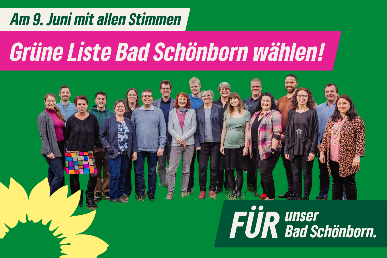 Am 9. Juni 2024 mit allen Stimmen Grüne Liste Bad Schönborn wählen! FÜR unser Bad Schönborn.